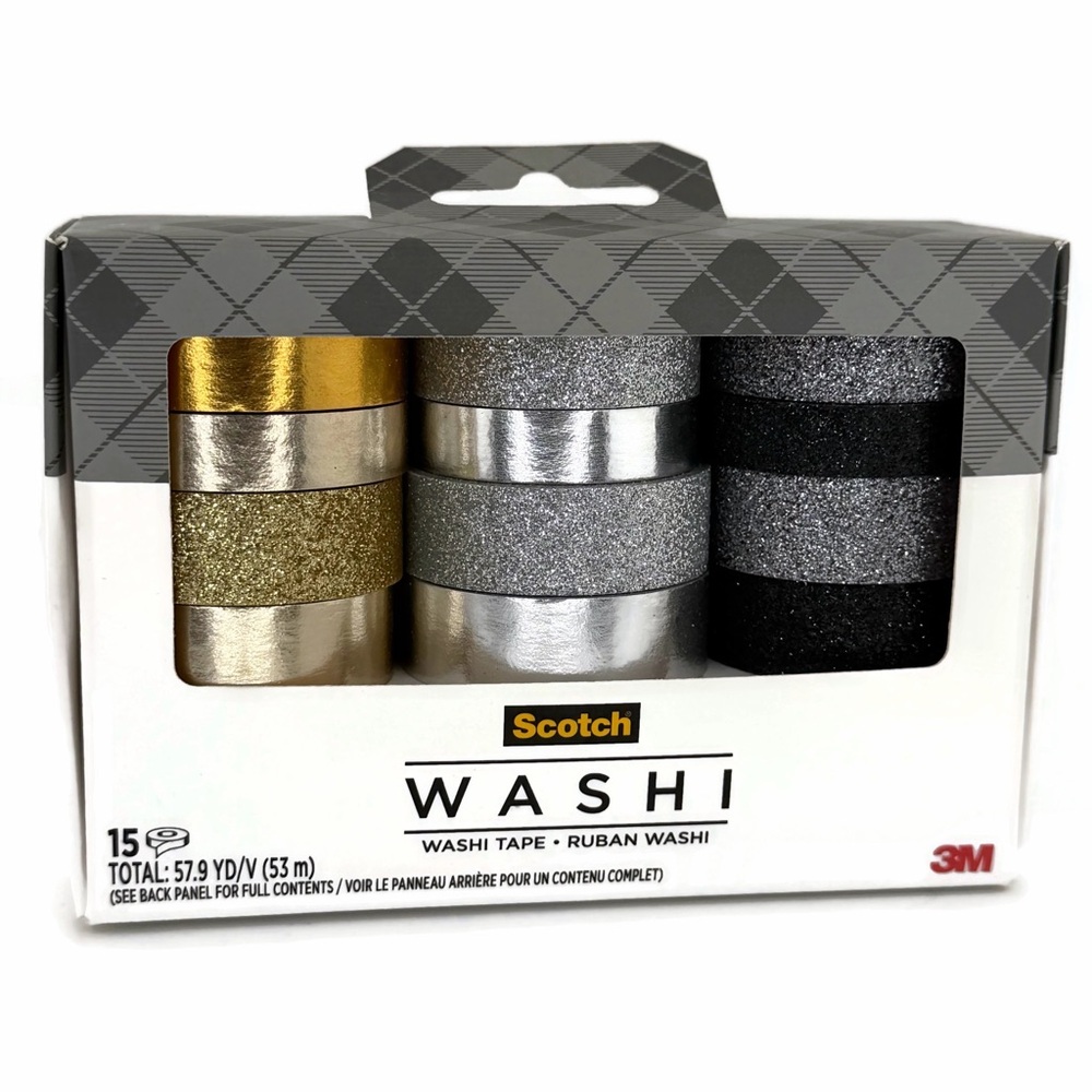 Scotch Washi Tape Set - Metallic Gold, Silver, Black